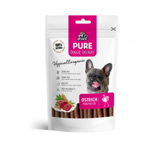 Pet’s Dessert Hypoallergenic – recompense pentru câini, cu carne de struț, 80 g